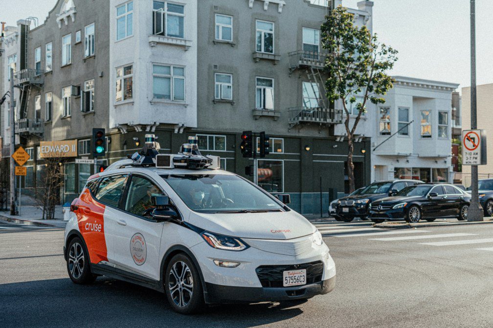a self driving taxi operating on a city street